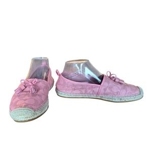 Coach Pink Perforated Leather Signature C Espadrille Flats with Tassels
